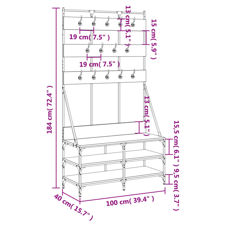 Suport De Haine Cu Raft De Pantofi Stejar Fumuriu, 100X40X184Cm