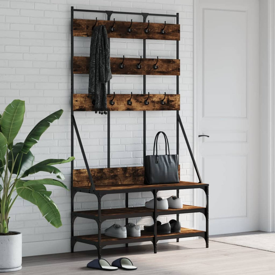 Suport De Haine Cu Raft De Pantofi Stejar Fumuriu, 100X40X184Cm