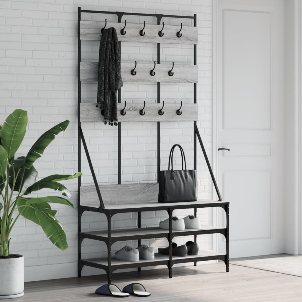 Suport De Haine Cu Raft De Pantofi Stejar Fumuriu, 100X40X184Cm