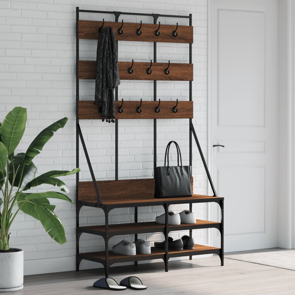 Suport De Haine Cu Raft De Pantofi Stejar Fumuriu, 100X40X184Cm