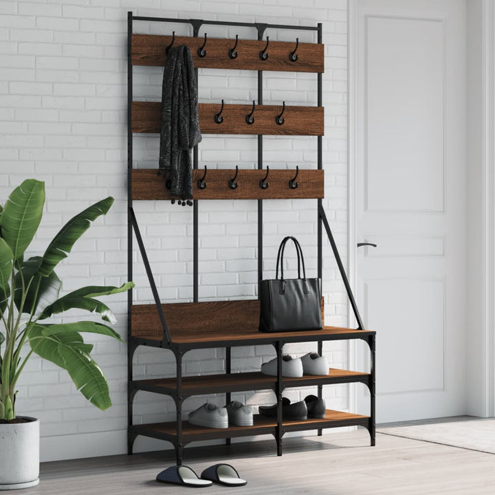 Suport De Haine Cu Raft De Pantofi Stejar Fumuriu, 100X40X184Cm
