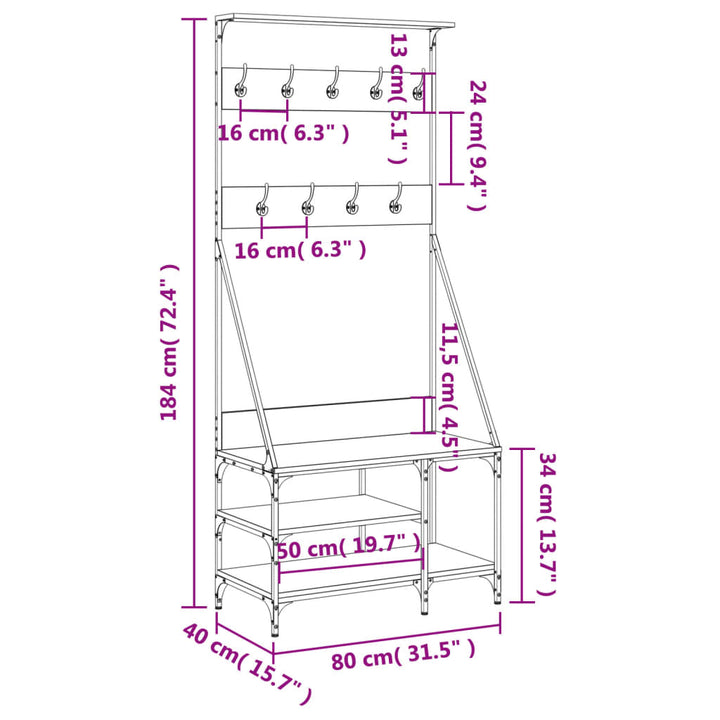 Suport De Haine Cu Raft Pantofi, Stejar Maro, 80X40X184 Cm