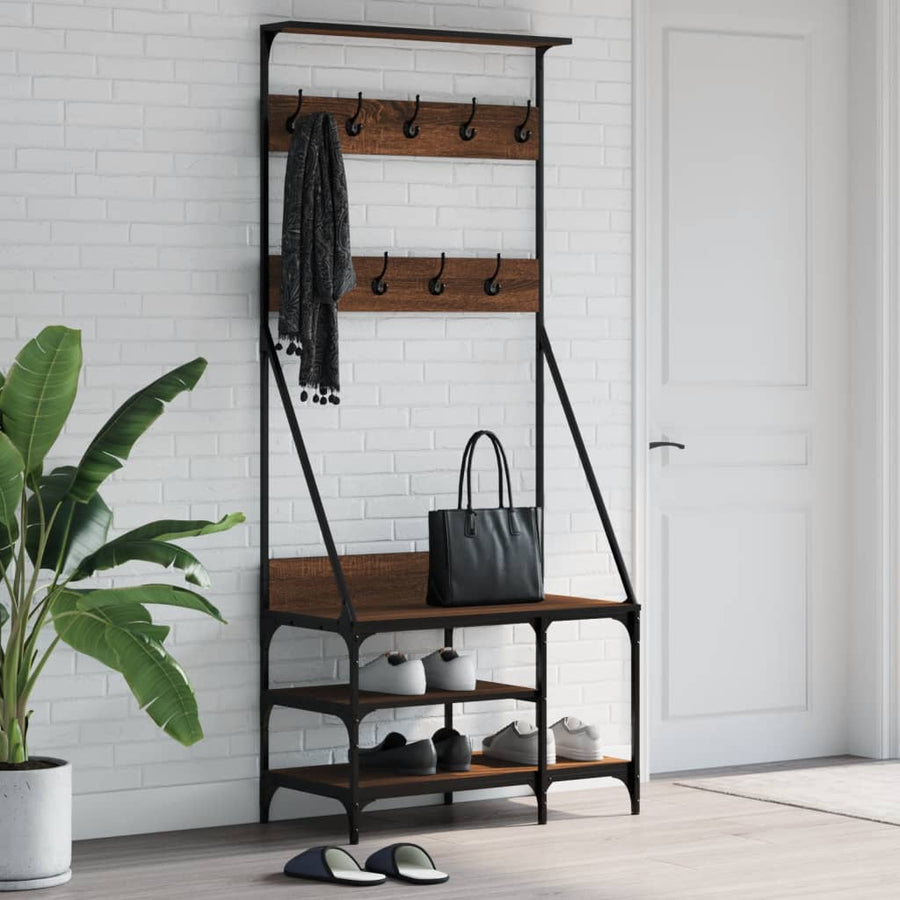 Suport De Haine Cu Raft Pantofi, Stejar Maro, 80X40X184 Cm