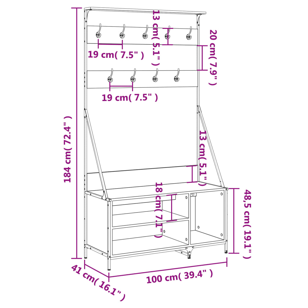 Suport De Haine Cu Raft Pantofi, , 100X41X184 Cm