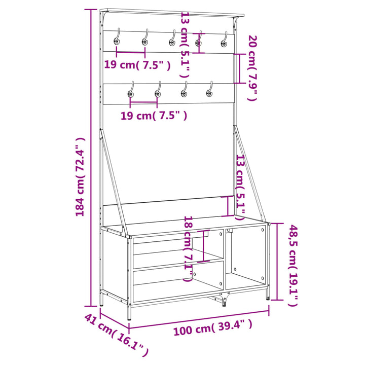 Suport De Haine Cu Raft Pantofi, , 100X41X184 Cm