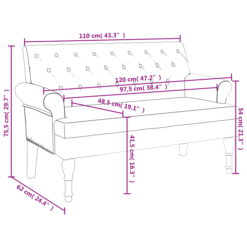 Bancă Cu Spătar, , 120X62X75,5 Cm, Textil