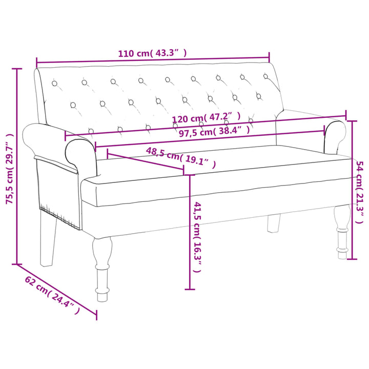 Bancă Cu Spătar, , 120X62X75,5 Cm, Textil