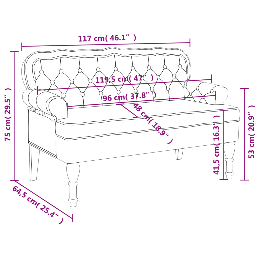 Banchetă Cu Spătar 119,5X64,5X75 Cm Piele Întoarsă Eco.