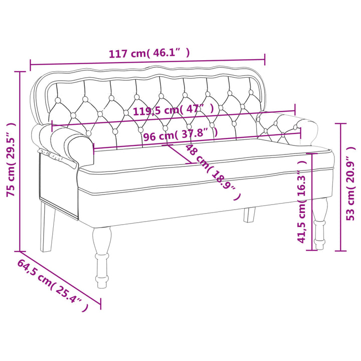Banchetă Cu Spătar 119,5X64,5X75 Cm Piele Întoarsă Eco.