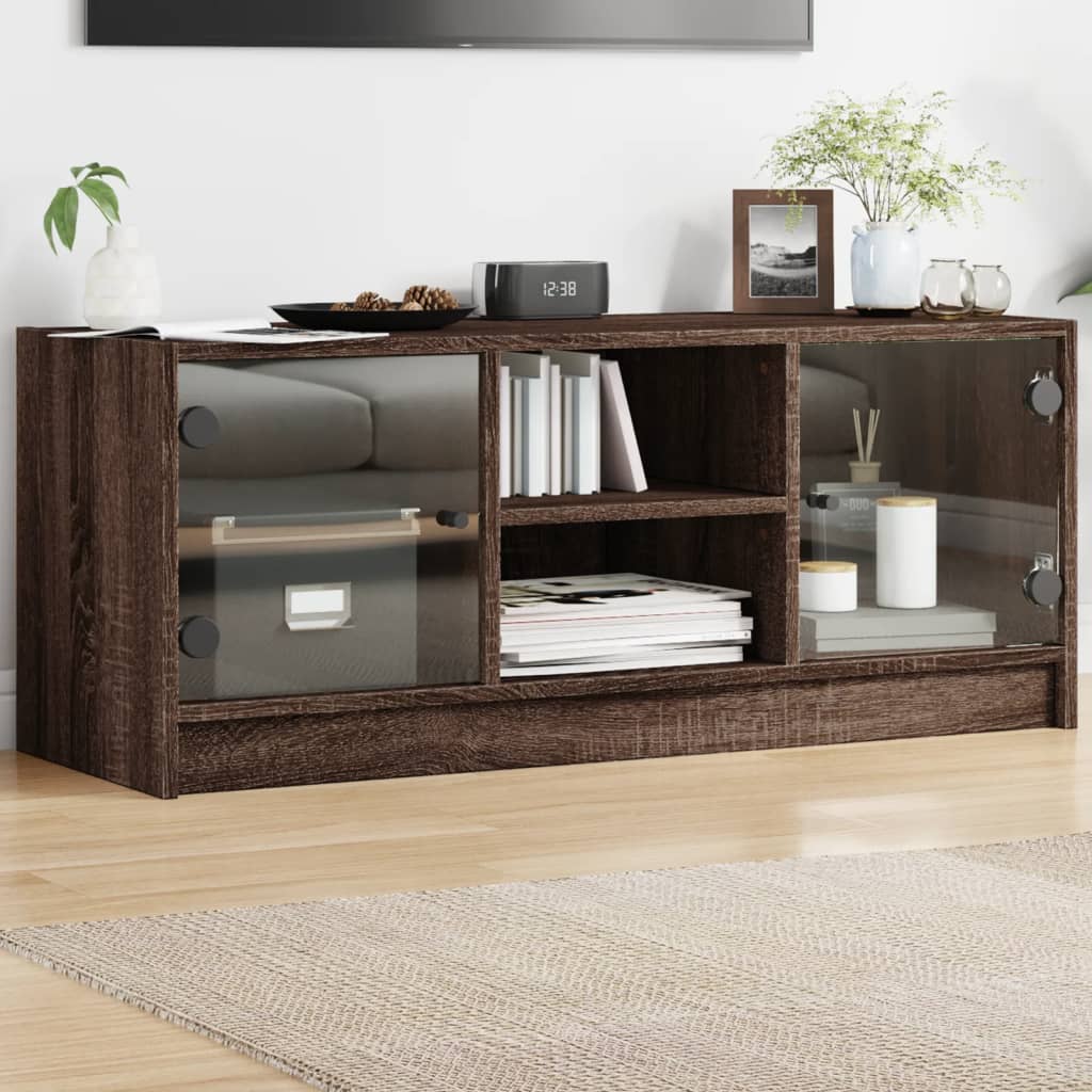 Comodă Tv Cu Uși Din Sticlă, , 102X37X42 Cm