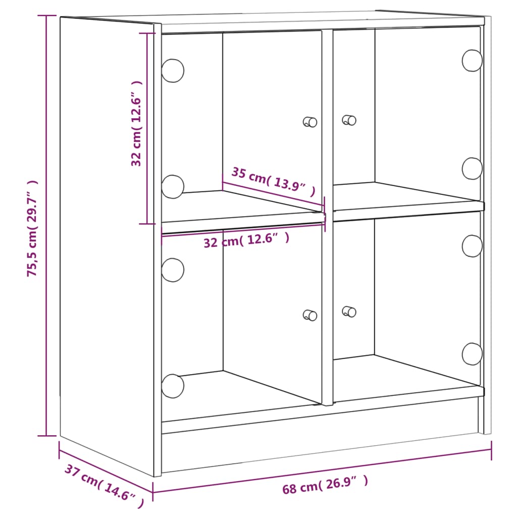 Dulap Lateral Cu Uși Din Sticlă, , 68X37X75,5 Cm