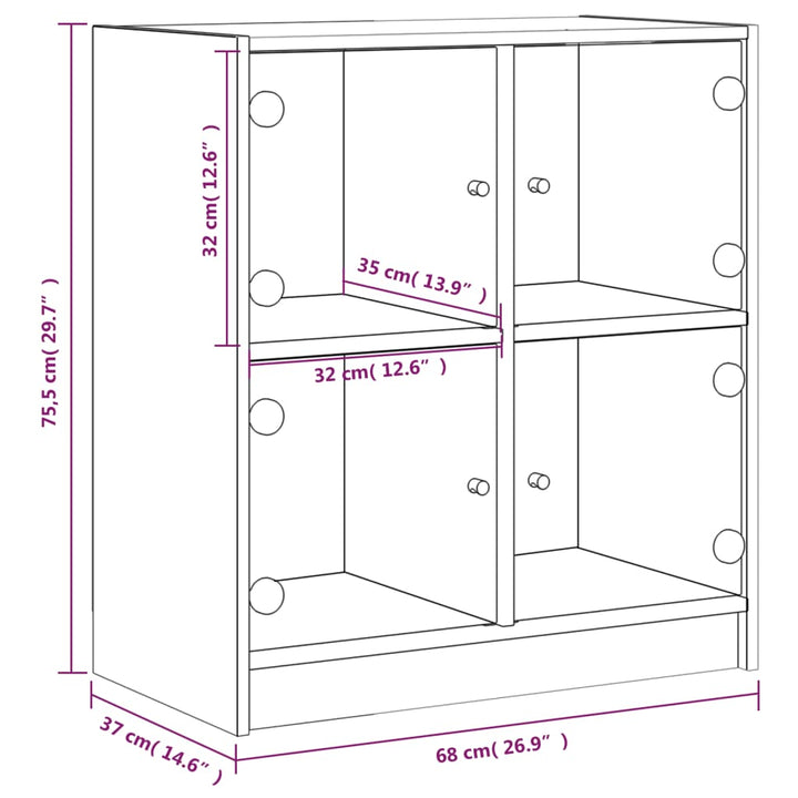 Dulap Lateral Cu Uși Din Sticlă, , 68X37X75,5 Cm