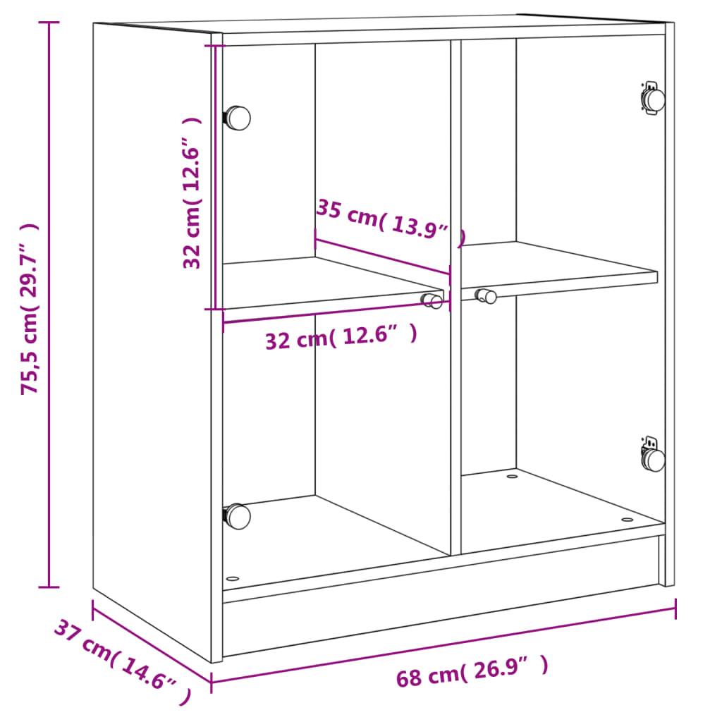 Dulap Lateral Cu Uși Din Sticlă, , 68X37X75,5 Cm