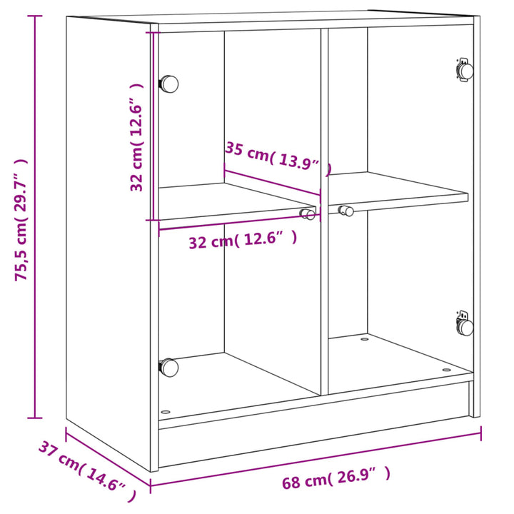 Dulap Lateral Cu Uși Din Sticlă, , 68X37X75,5 Cm