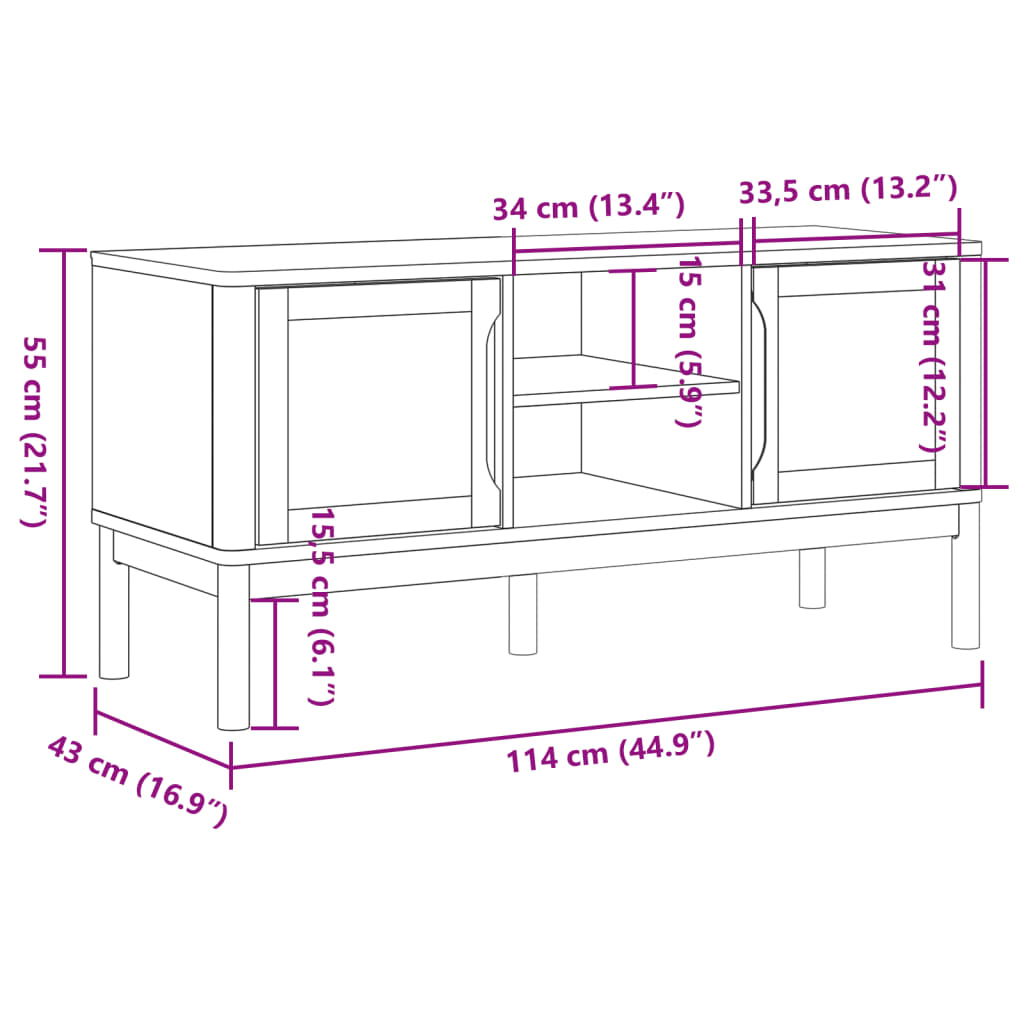 Dulap Tv &quot;Floro&quot;, , 114X43X55 Cm, Lemn Masiv De Pin