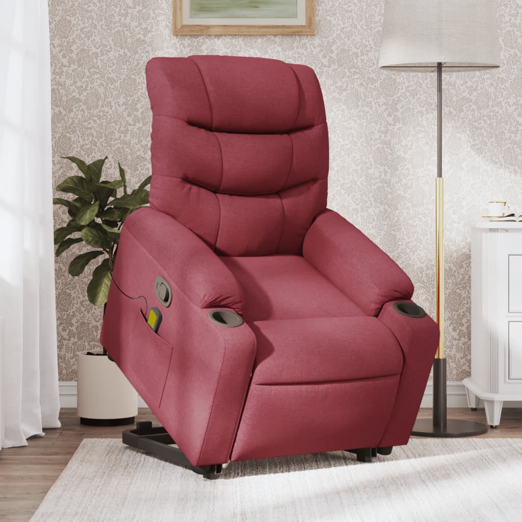 Vixl Fotoliu Rabatabil De Masaj Cu Ridicare, Roșu Vin, Textil