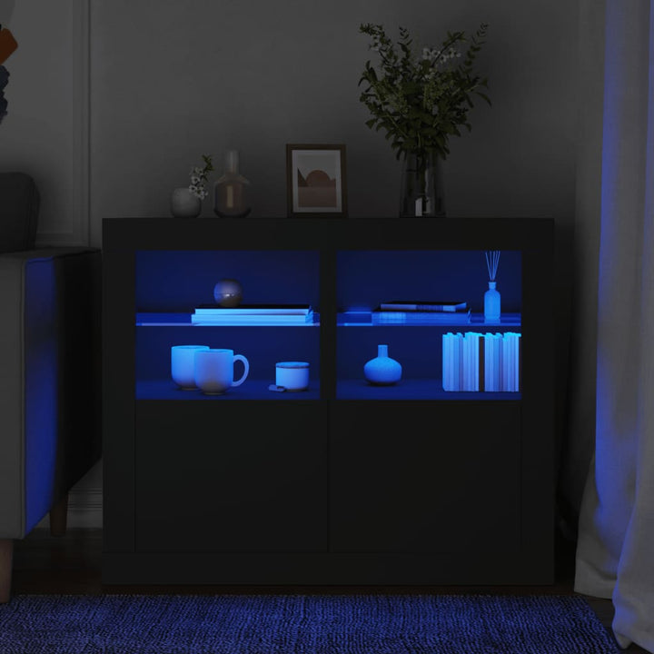 Dulapuri Laterale Cu Lumini Led 2 Buc. Lemn Prelucrat