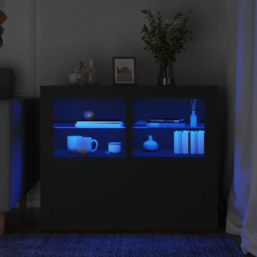 Dulapuri Laterale Cu Lumini Led 2 Buc. Lemn Prelucrat