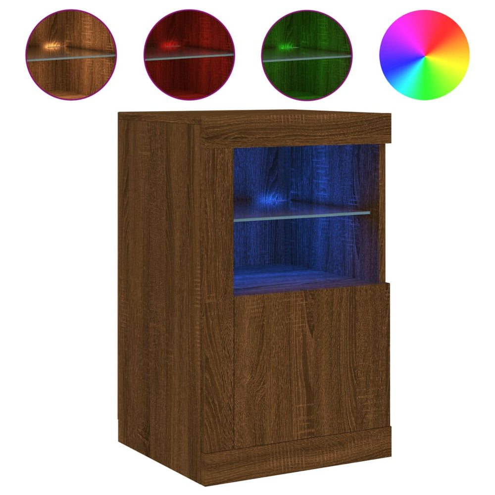 Dulap Lateral Cu Lumini Led, Stejar Maro, Lemn Prelucrat