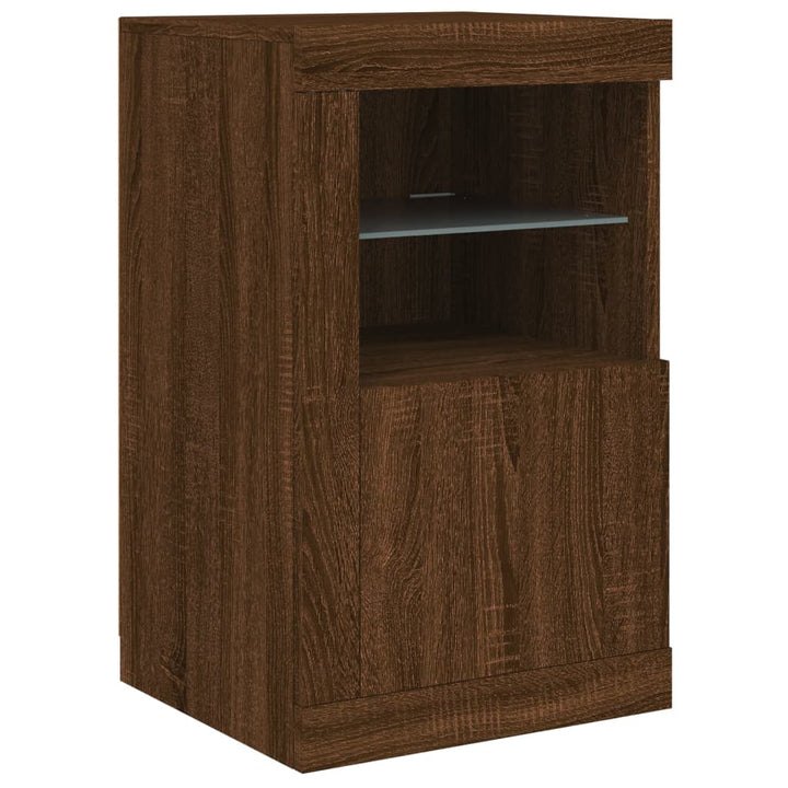Dulap Lateral Cu Lumini Led, Stejar Maro, Lemn Prelucrat