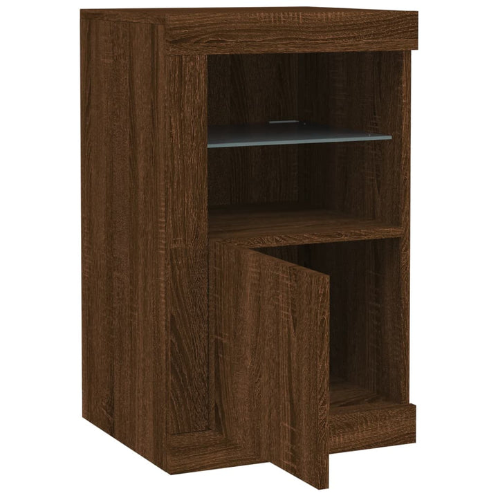 Dulap Lateral Cu Lumini Led, Stejar Maro, Lemn Prelucrat