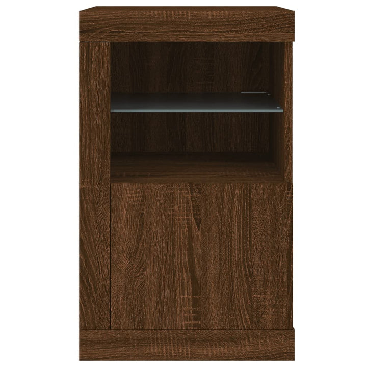 Dulap Lateral Cu Lumini Led, Stejar Maro, Lemn Prelucrat
