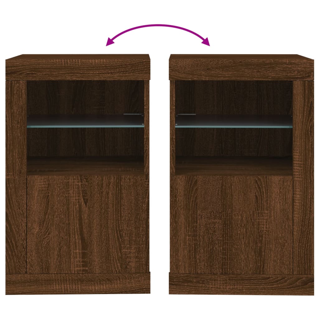 Dulap Lateral Cu Lumini Led, Stejar Maro, Lemn Prelucrat