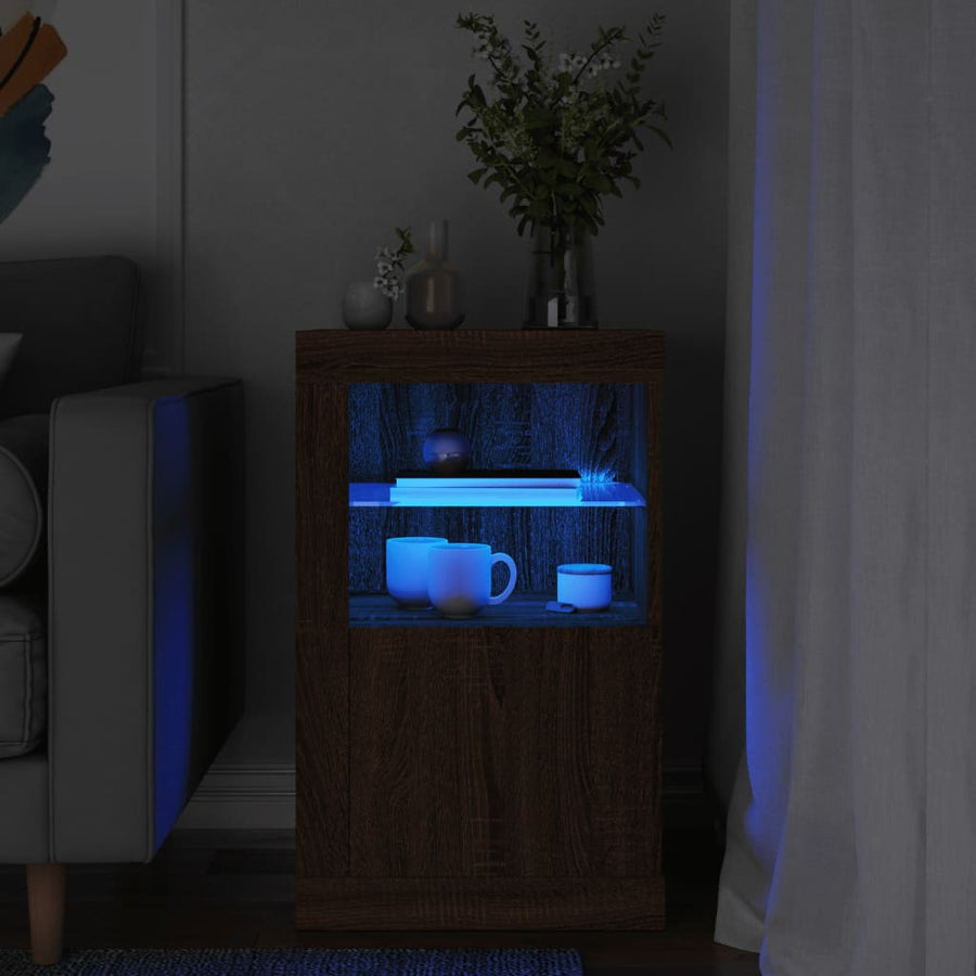 Dulap Lateral Cu Lumini Led, Stejar Maro, Lemn Prelucrat