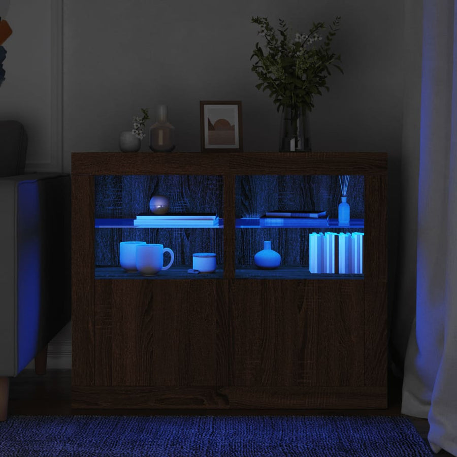 Dulapuri Laterale Cu Lumini Led 2 Buc. Stejar Maro