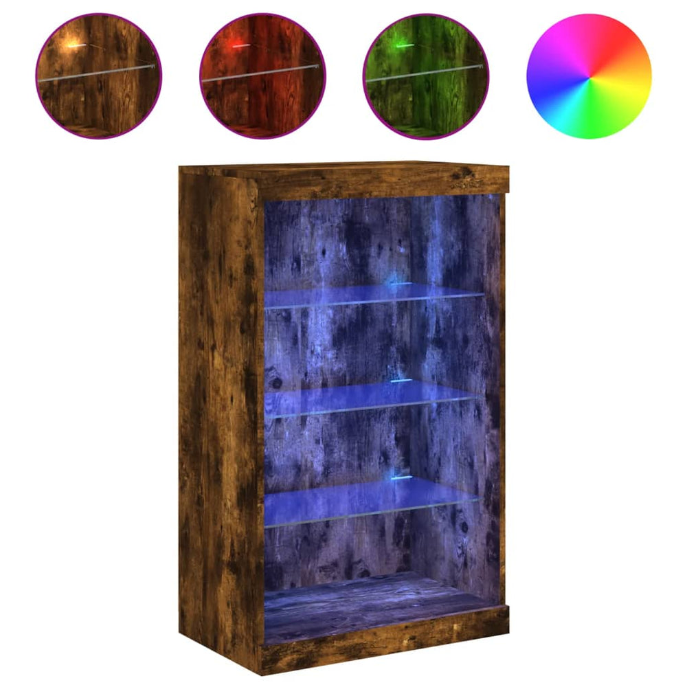 Servantă Cu Lumini Led, Stejar Fumuriu, 60,5X37X100 Cm