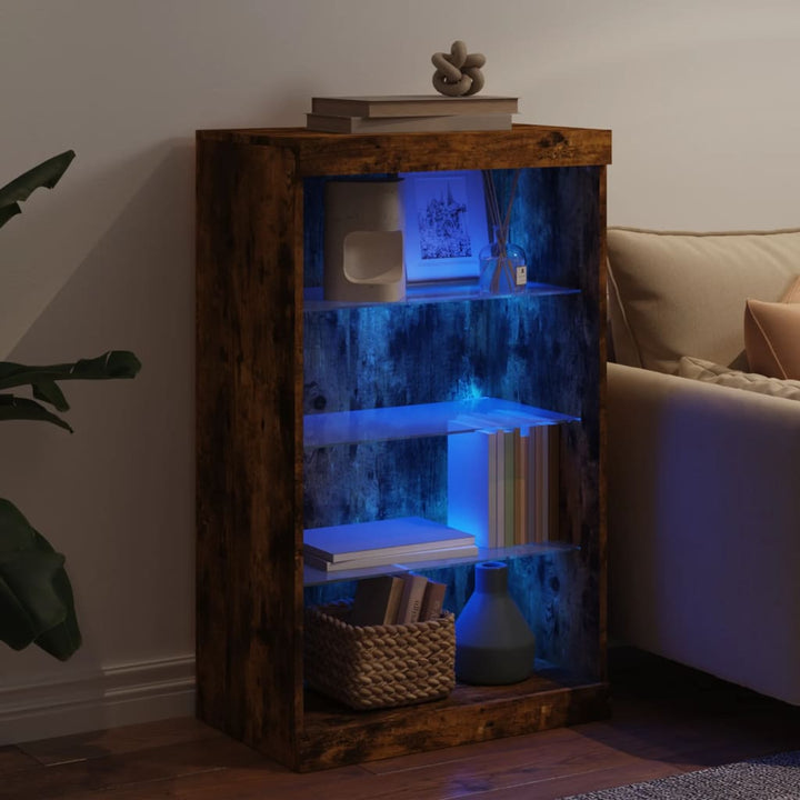 Servantă Cu Lumini Led, Stejar Fumuriu, 60,5X37X100 Cm