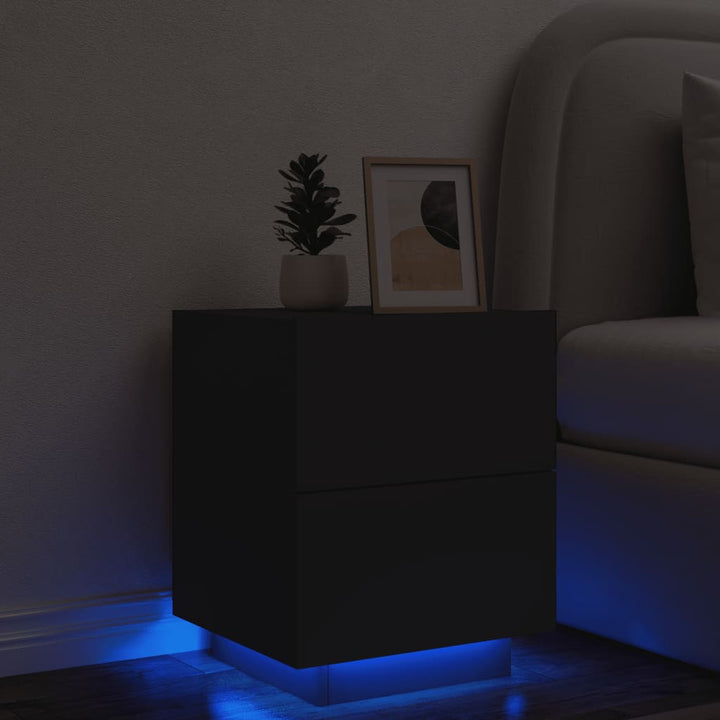 Noptieră Cu Lumini Led, , Lemn Prelucrat