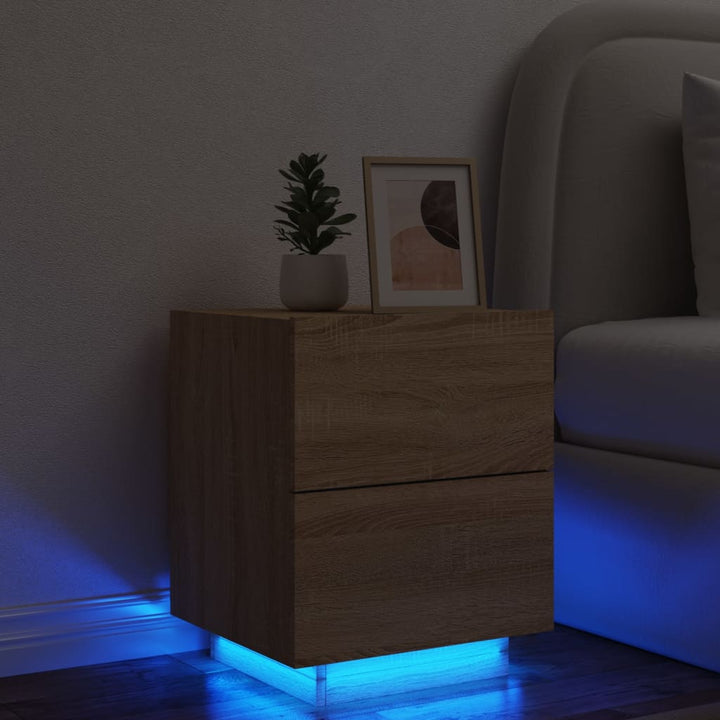 Noptieră Cu Lumini Led, , Lemn Prelucrat