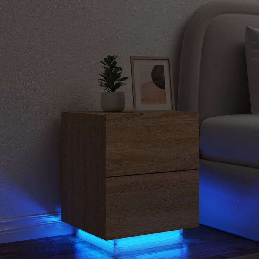 Noptieră Cu Lumini Led, , Lemn Prelucrat