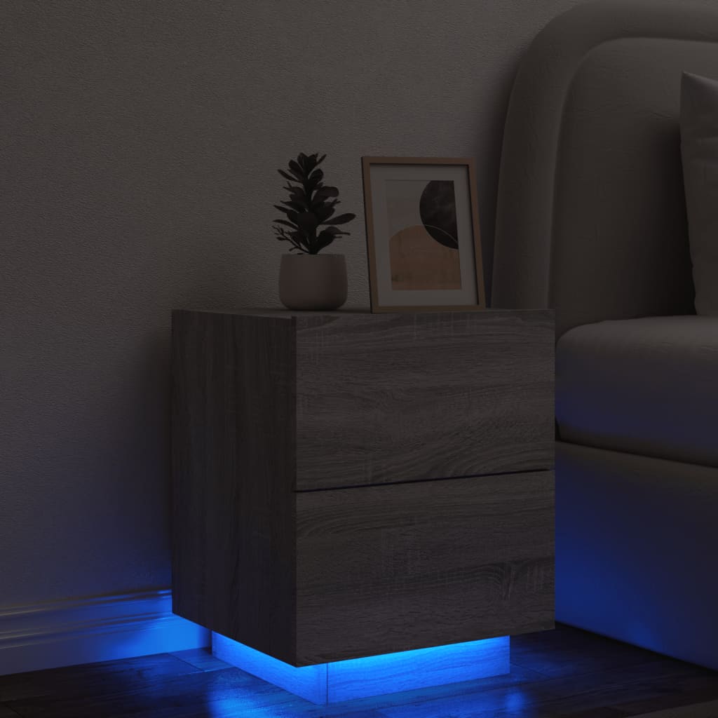 Noptieră Cu Lumini Led, , Lemn Prelucrat