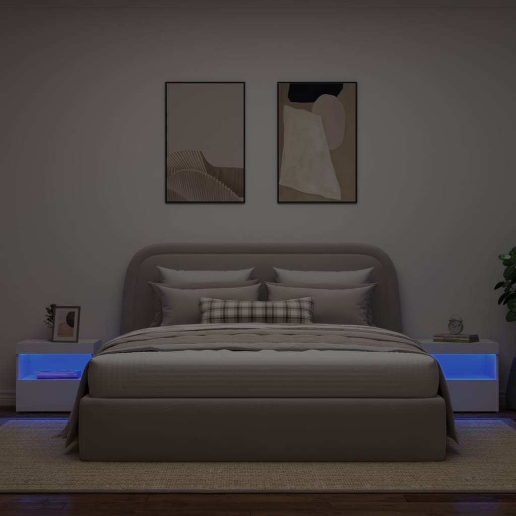 Noptiere Cu Lumini Led, 2 Buc., , 50X40X45 Cm