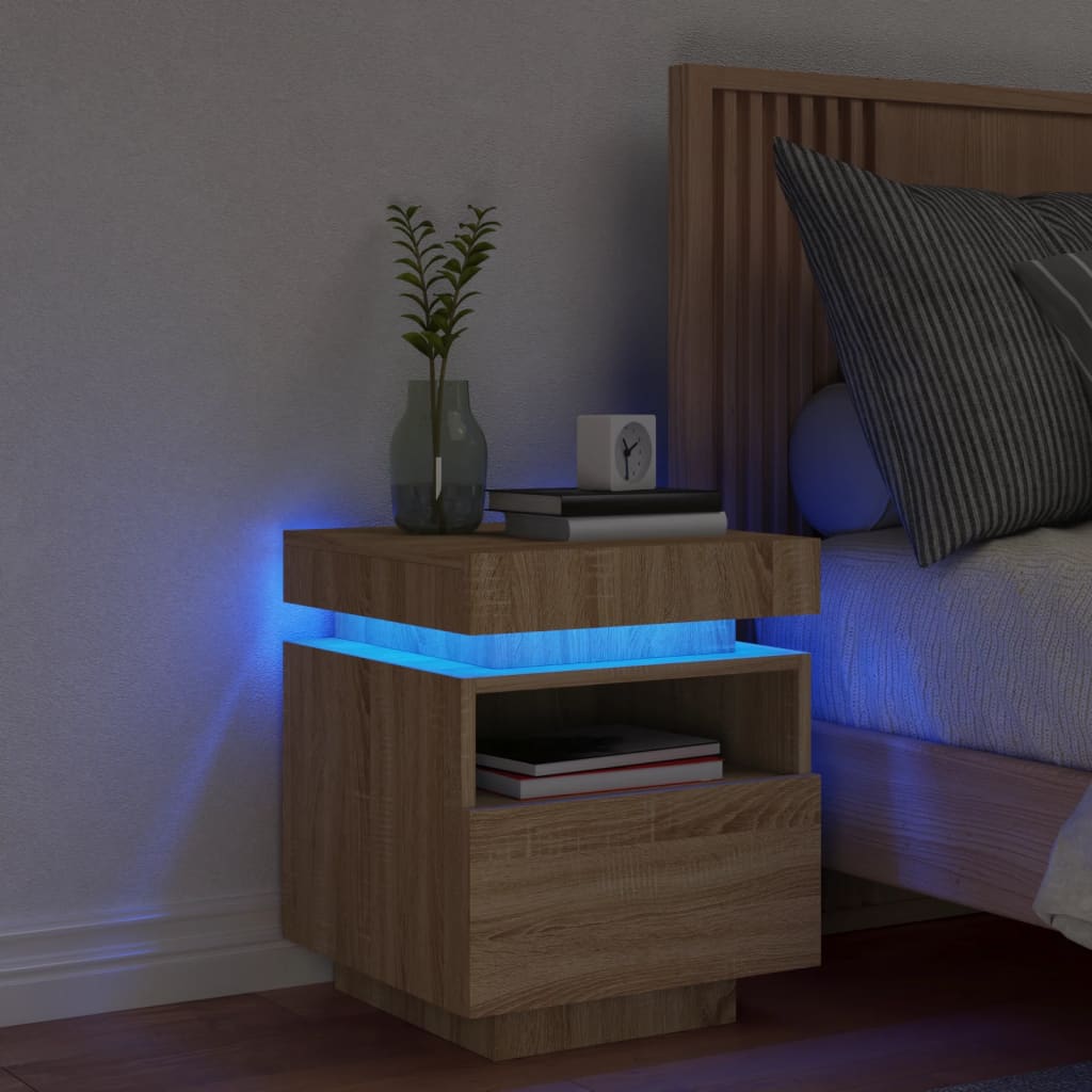 Noptieră Cu Lumini Led, Stejar Sonoma, 40X39X48,5 Cm