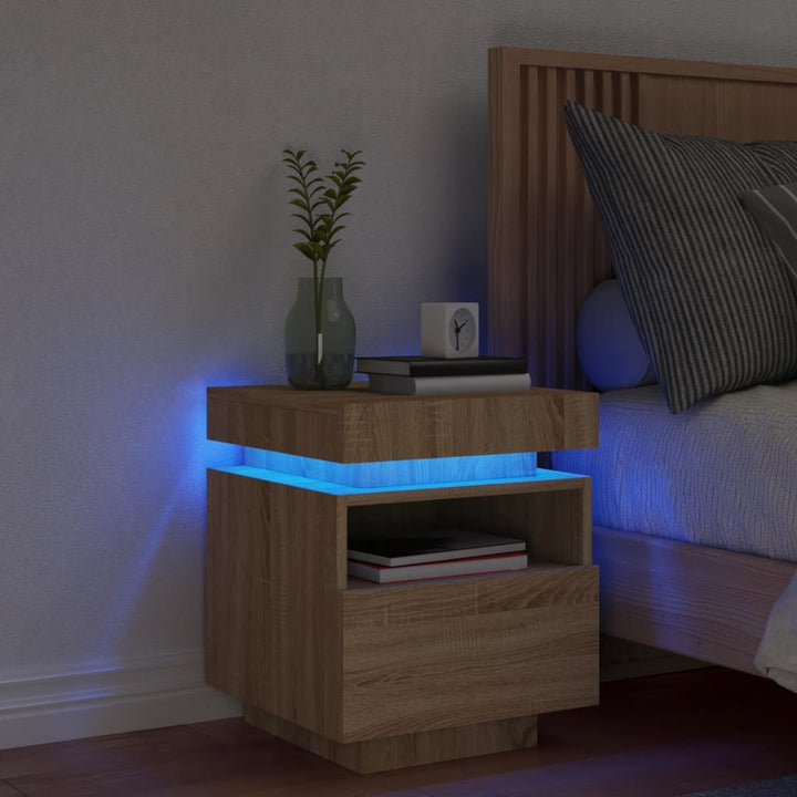 Noptieră Cu Lumini Led, Stejar Sonoma, 40X39X48,5 Cm