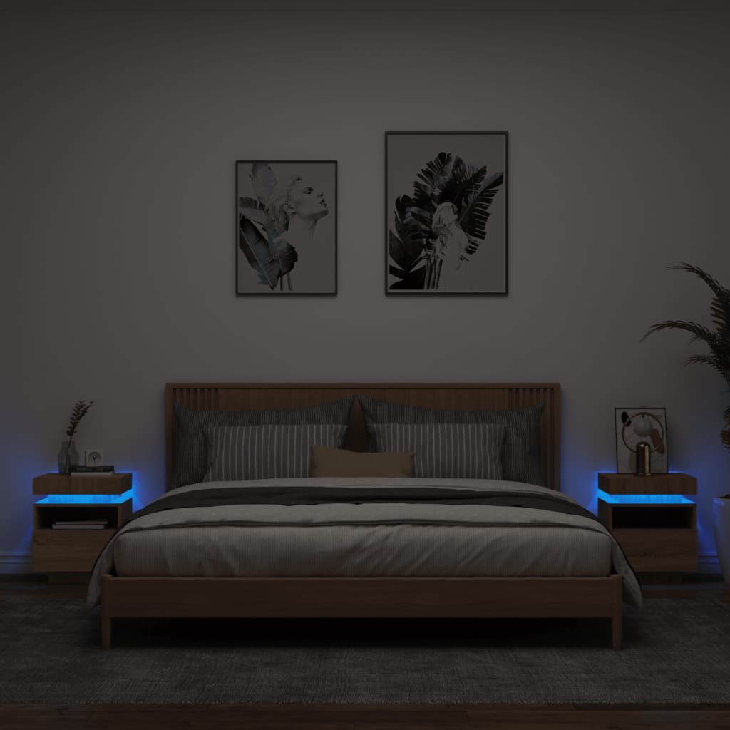 Noptieră Cu Lumini Led, Stejar Sonoma, 40X39X48,5 Cm