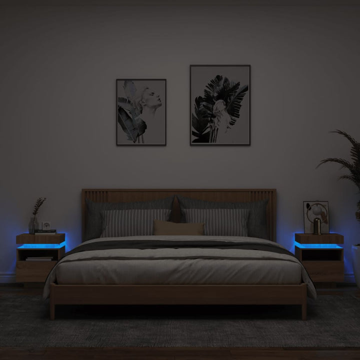 Noptieră Cu Lumini Led, Stejar Sonoma, 40X39X48,5 Cm