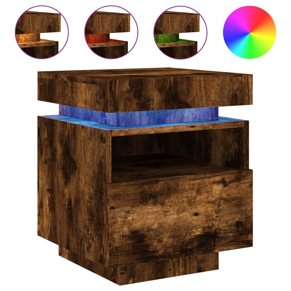 Noptieră Cu Lumini Led, Stejar Sonoma, 40X39X48,5 Cm