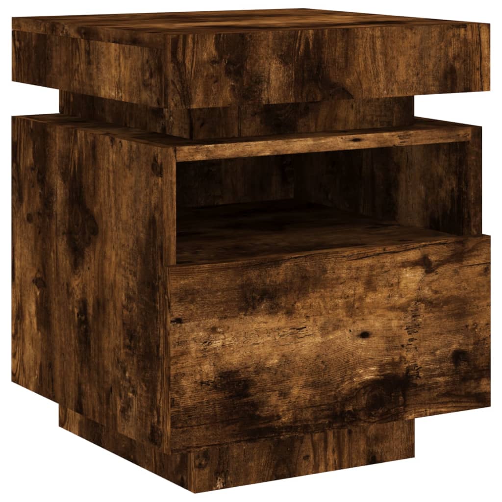 Noptieră Cu Lumini Led, Stejar Sonoma, 40X39X48,5 Cm