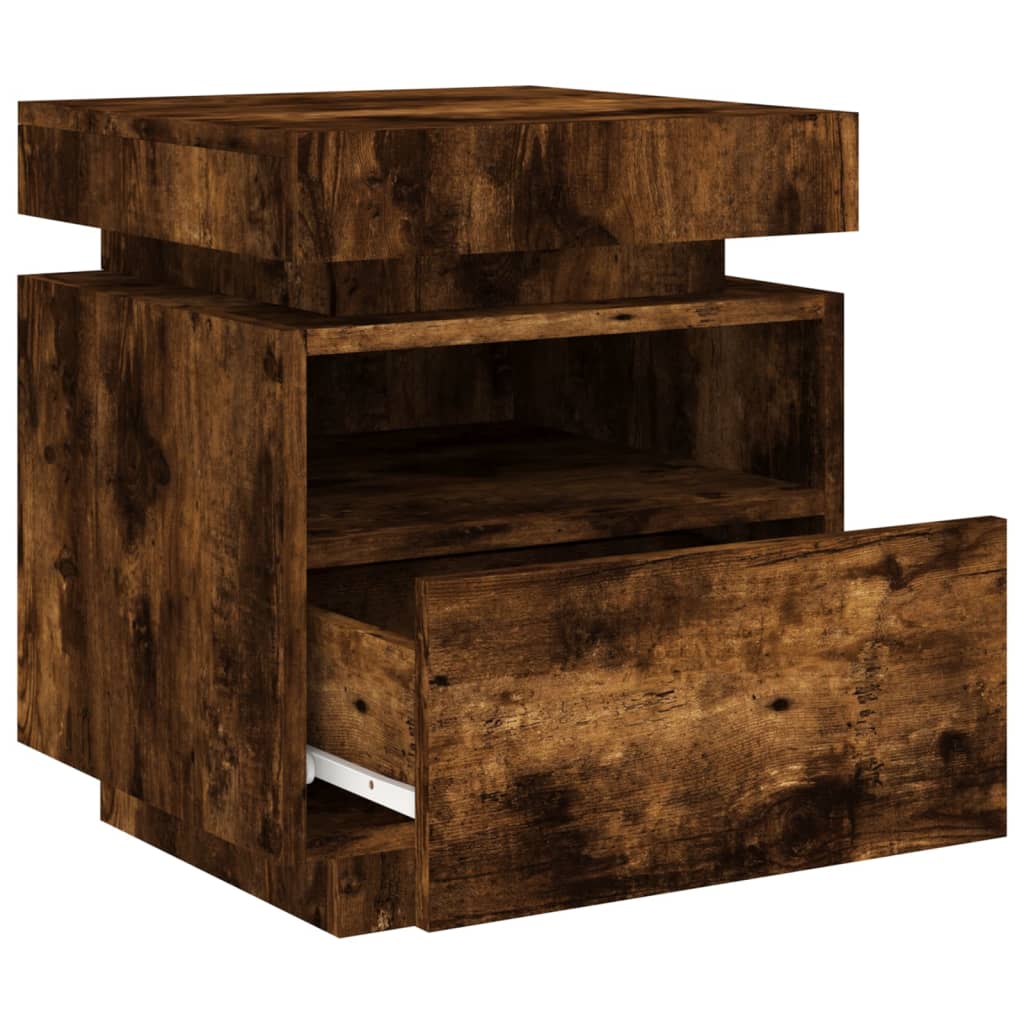 Noptieră Cu Lumini Led, Stejar Sonoma, 40X39X48,5 Cm