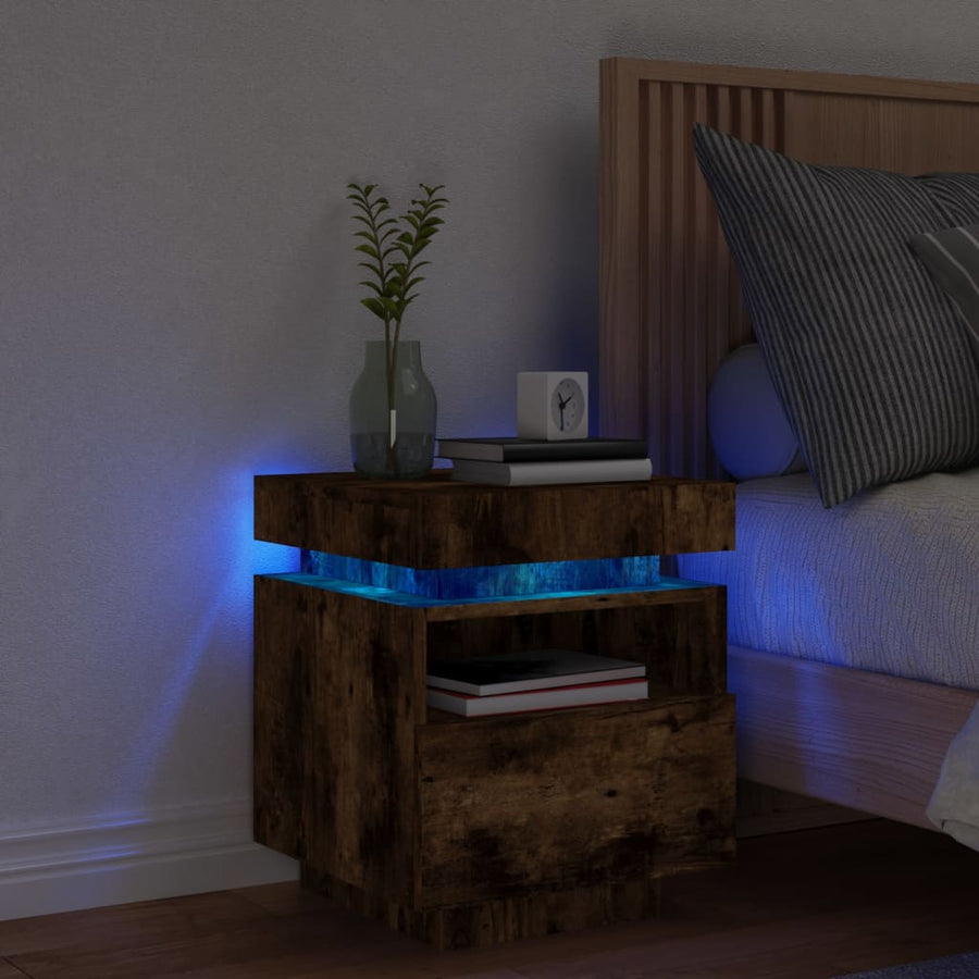 Noptieră Cu Lumini Led, Stejar Sonoma, 40X39X48,5 Cm