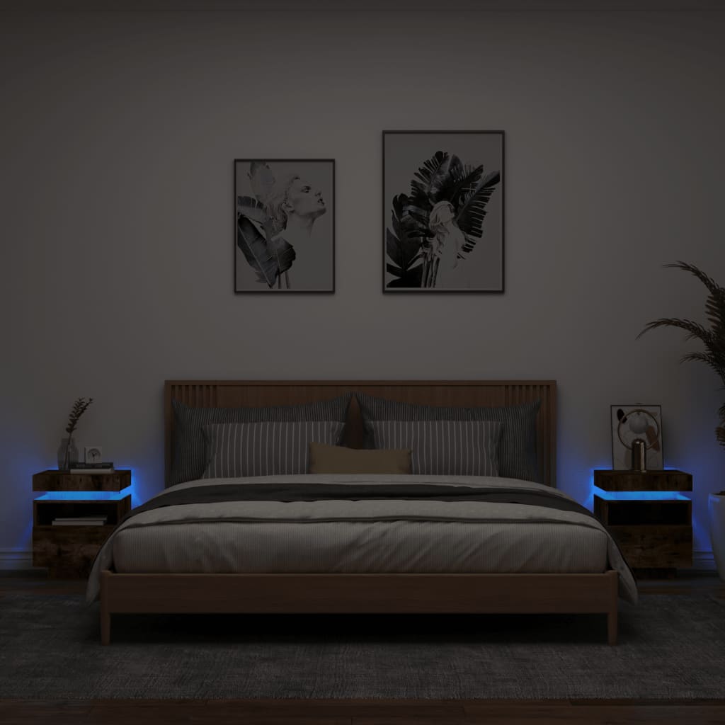 Noptieră Cu Lumini Led, Stejar Sonoma, 40X39X48,5 Cm
