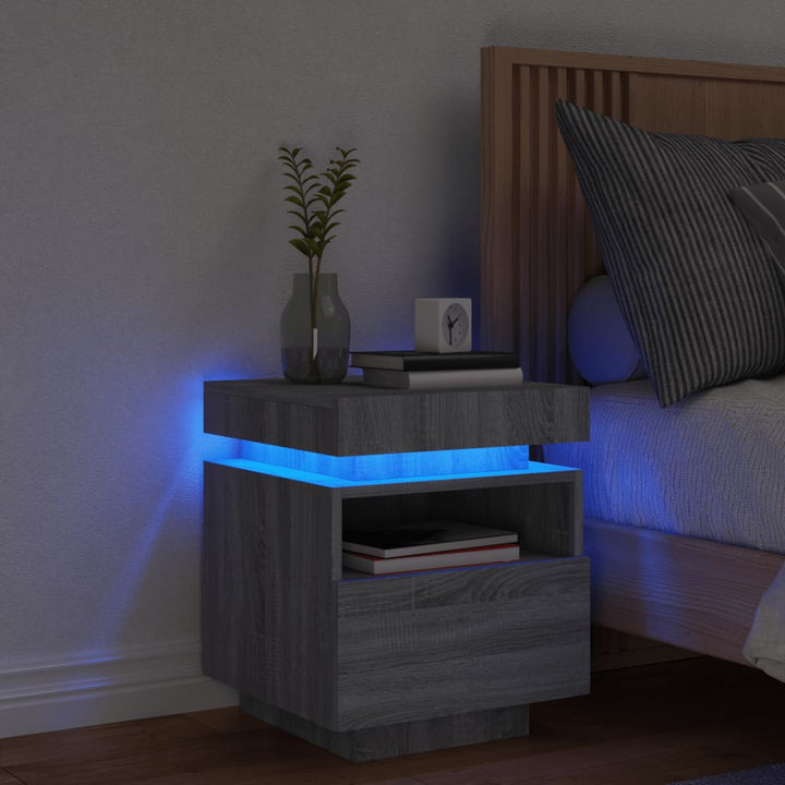 Noptieră Cu Lumini Led, Stejar Sonoma, 40X39X48,5 Cm