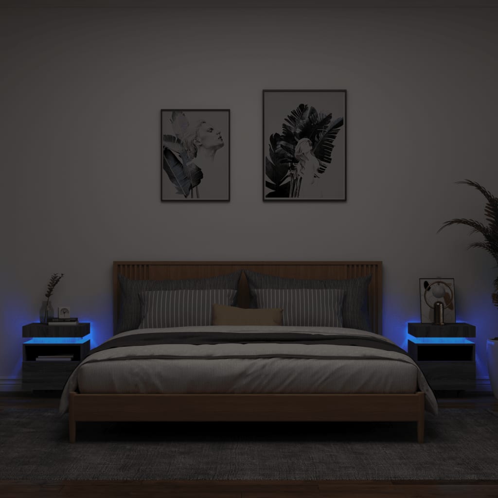 Noptieră Cu Lumini Led, Stejar Sonoma, 40X39X48,5 Cm