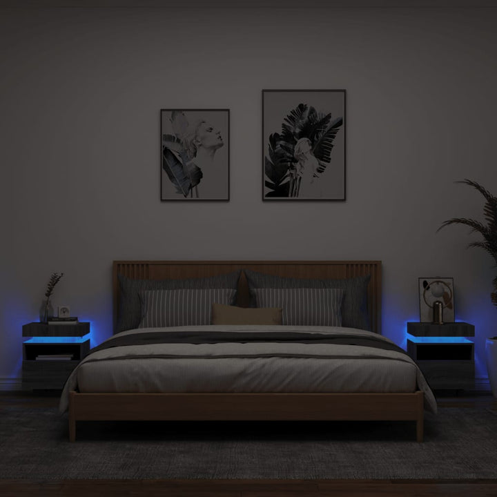 Noptieră Cu Lumini Led, Stejar Sonoma, 40X39X48,5 Cm