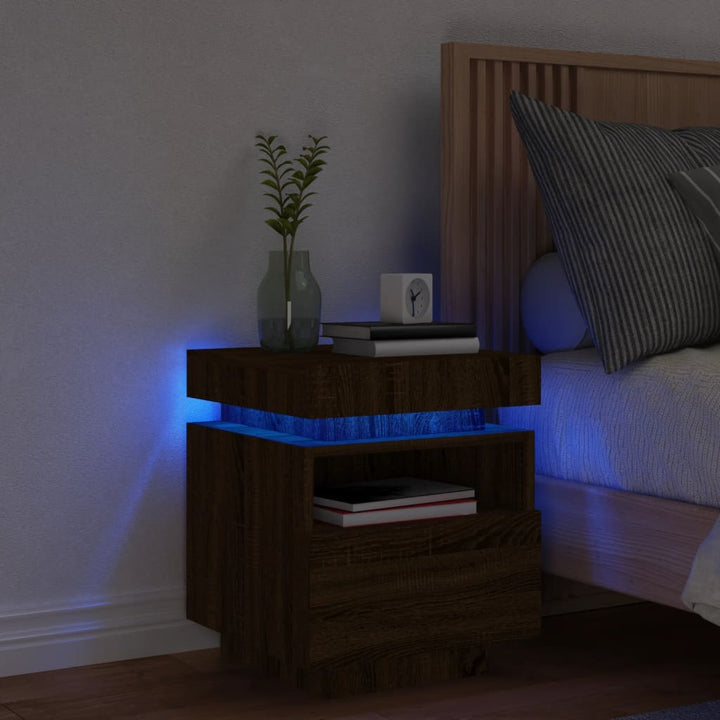 Noptieră Cu Lumini Led, Stejar Sonoma, 40X39X48,5 Cm