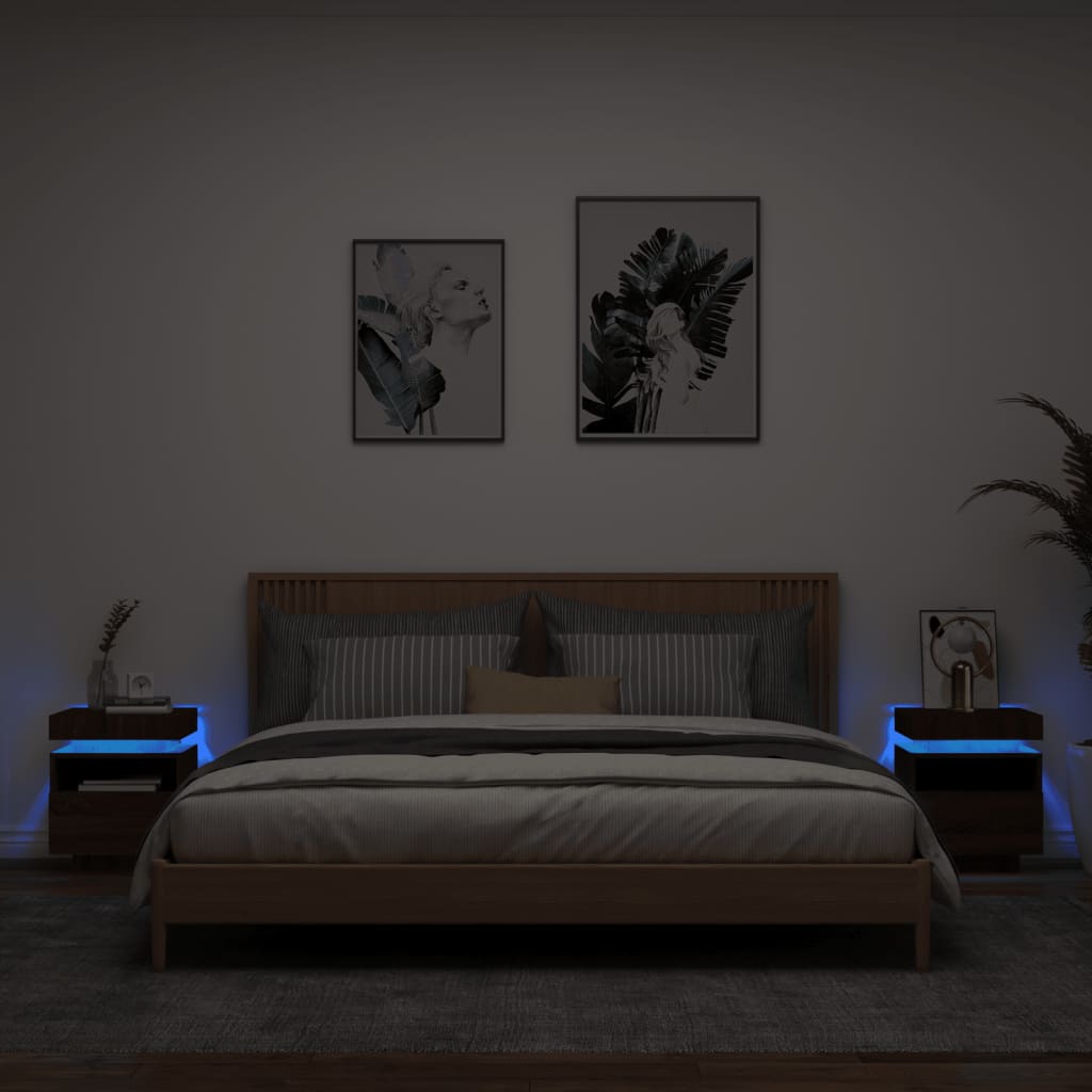 Noptieră Cu Lumini Led, Stejar Sonoma, 40X39X48,5 Cm